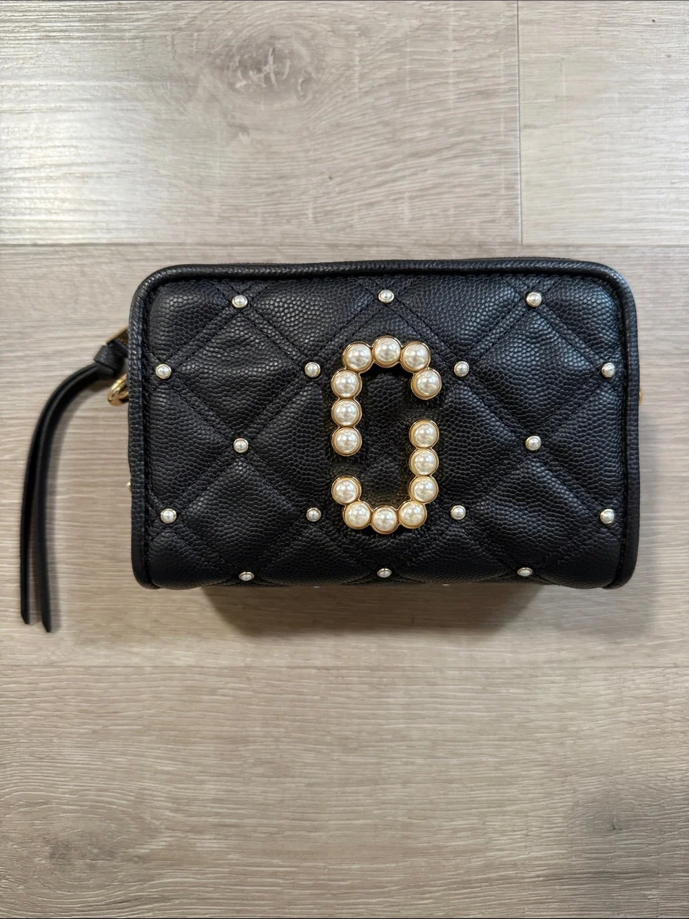Marc Jacobs Black Quilted Pearl-Embellished Wristlet